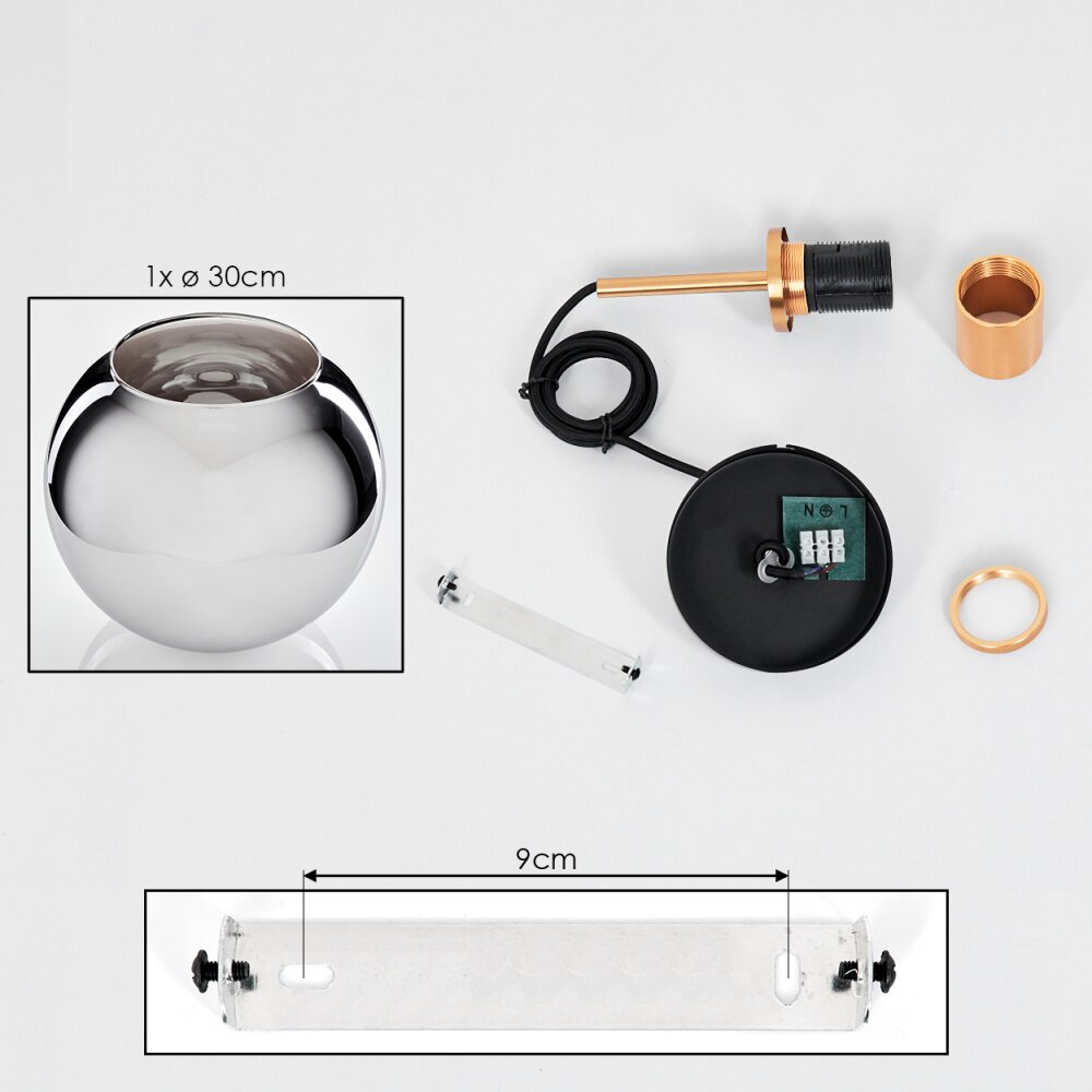 Koyoto Suspension, Boule lumineuse, Suspension Or, Noir, 1 lumière
