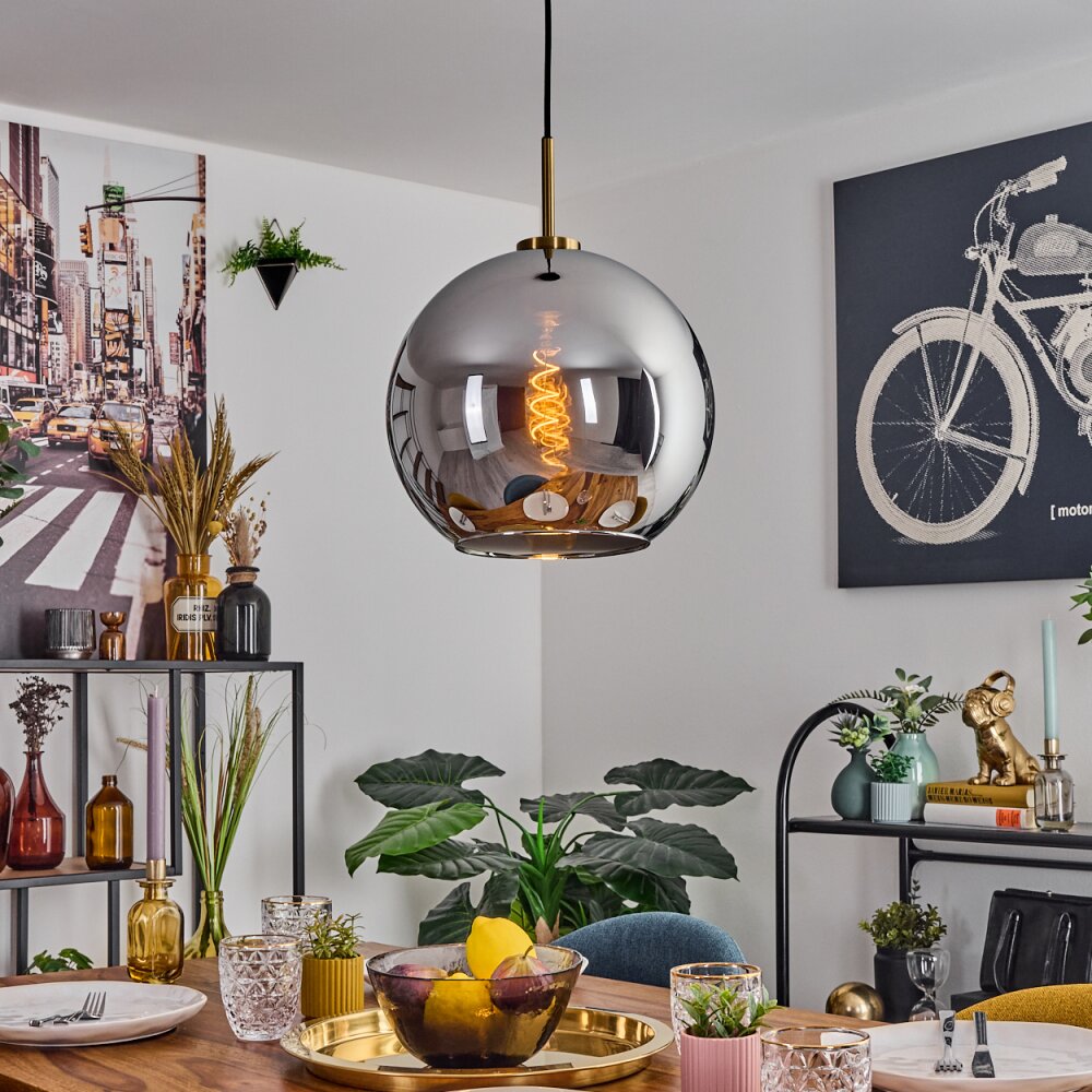 Koyoto Suspension, Boule lumineuse, Suspension Or, Noir, 1 lumière