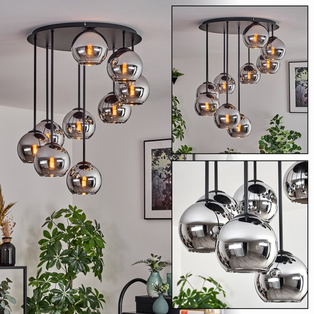 Koyoto Plafonnier, Boule lumineuse Chrome, Fumé, 9 lumières main product photo