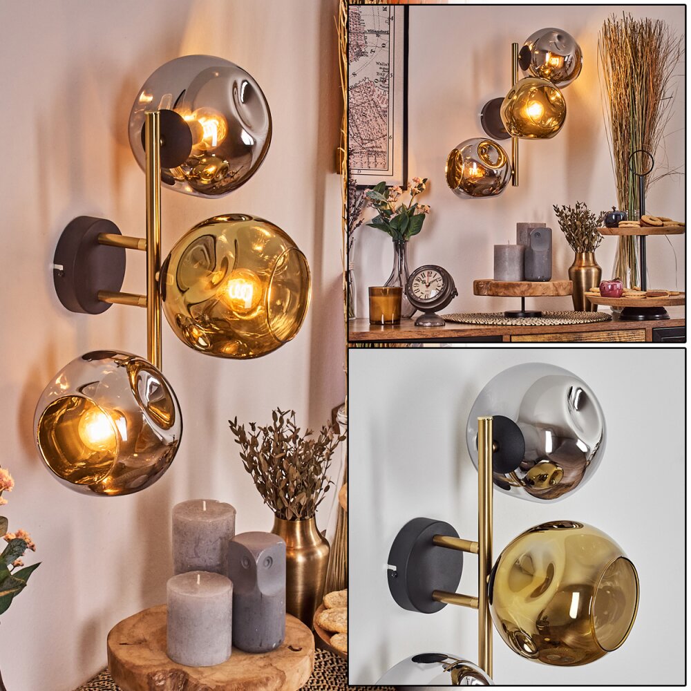 Ripoll Boule lumineuse, Applique murale Or, Noir, 3 lumières main product photo