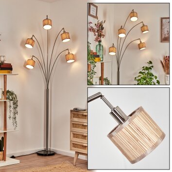Bongal Lampadaire Nickel mat, Noir, 5 lumières