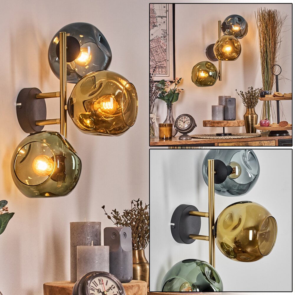 Ripoll Boule lumineuse, Applique murale Or, Noir, 3 lumières main product photo