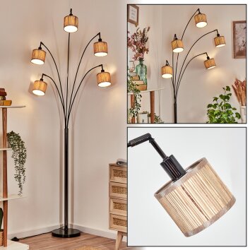 Bongal Lampadaire Chrome, Noir, 5 lumières