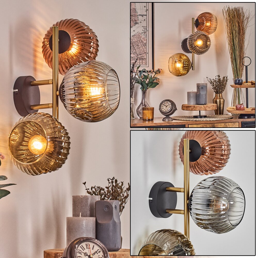 Ripoll Boule lumineuse, Applique murale Or, Noir, 3 lumières main product photo