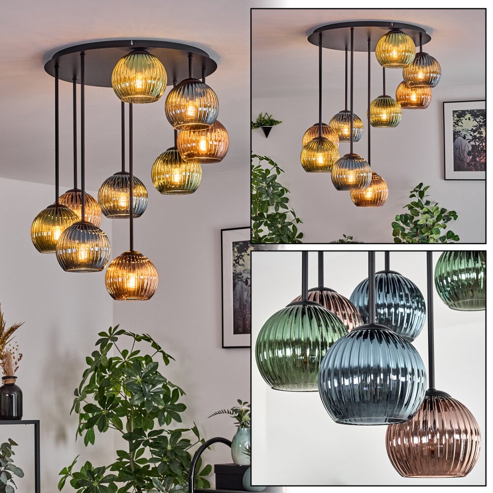 Koyoto Plafonnier, Boule lumineuse 57 cm Bleu, Vert, Cuivré, 9 lumières main product photo