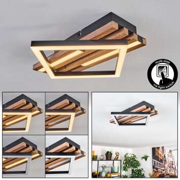 Ellekilde Plafonnier LED Brun, Couleur bois, Noir, 1 lumière