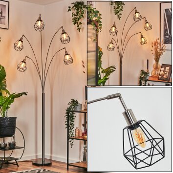 Yaak Lampadaire Nickel mat, Noir, 5 lumières
