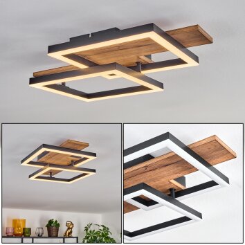 Narangera Plafonnier LED Brun, Couleur bois, Noir, 1 lumière