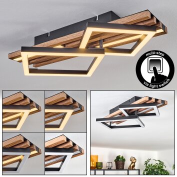 Ellekilde Plafonnier LED Brun, Couleur bois, Noir, 2 lumières