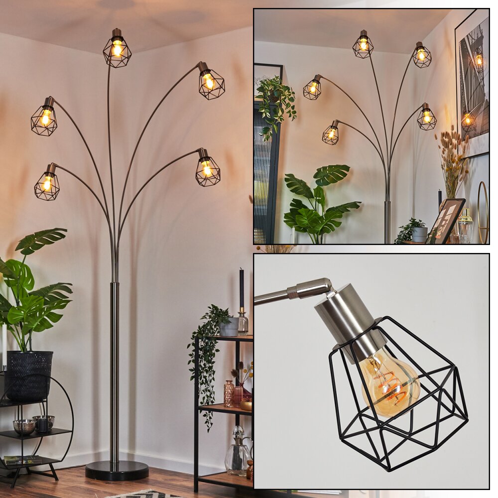 Yaak Lampadaire Nickel mat, Noir, 5 lumières main product photo