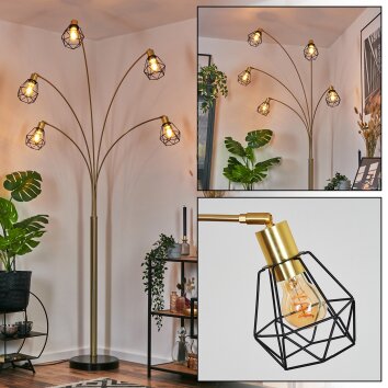 Yaak Lampadaire Laiton, Noir, 5 lumières