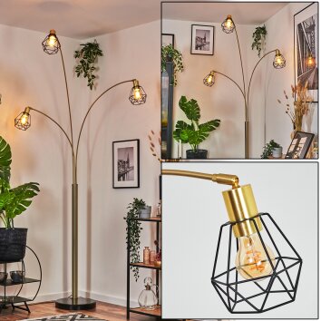 Yaak Lampadaire Laiton, Noir, 3 lumières Yaak Lampadaire Laiton, Noir, 3 lumières