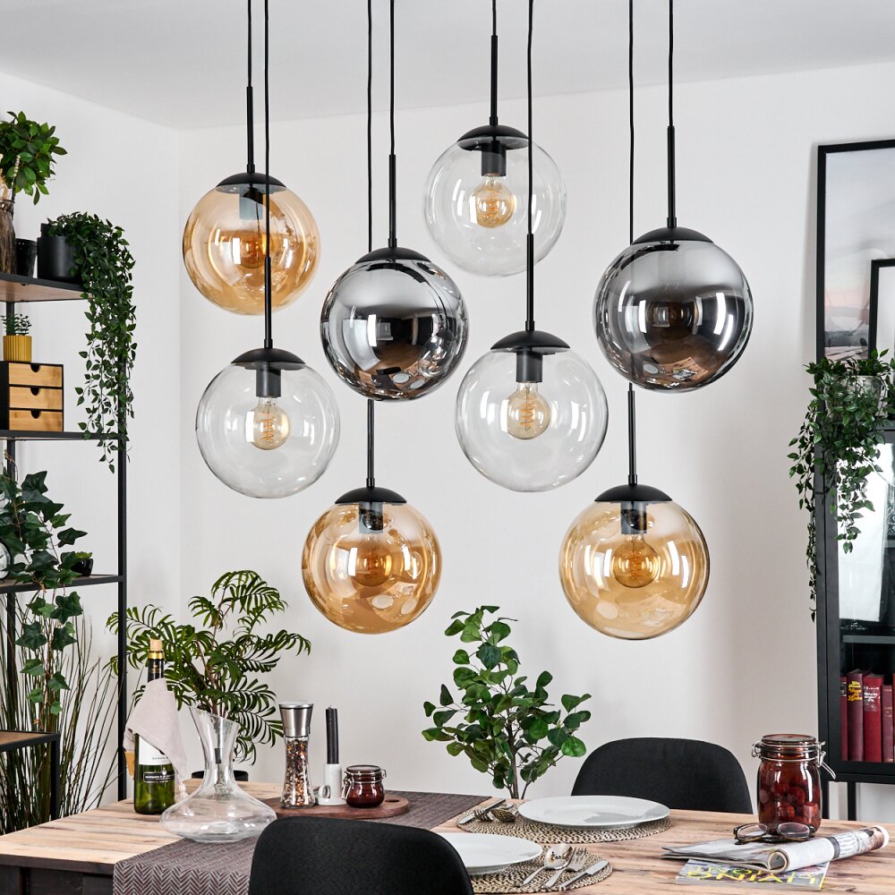 Gastor Suspension, Boule lumineuse, Suspension Ambre, Clair, Fumé, 8 lumières