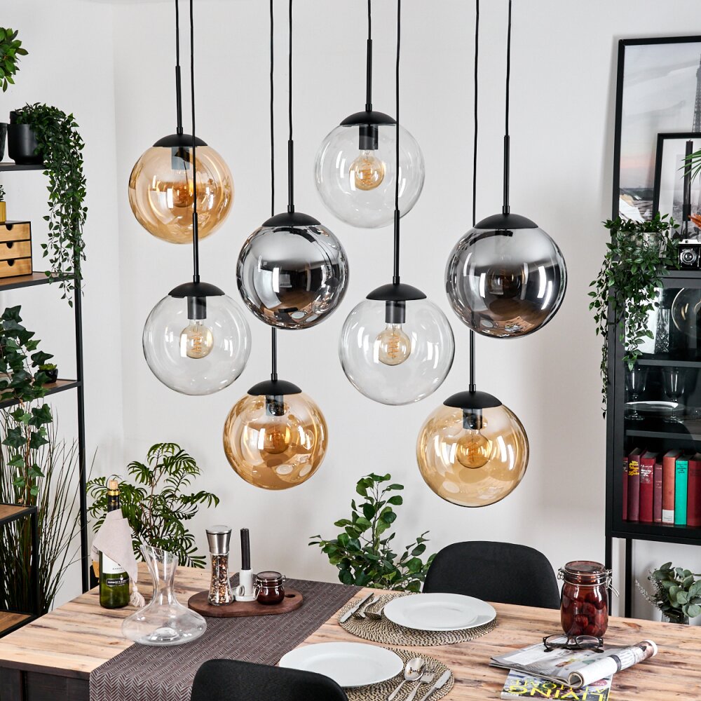 Gastor Suspension, Boule lumineuse, Suspension Ambre, Clair, Fumé, 8 lumières