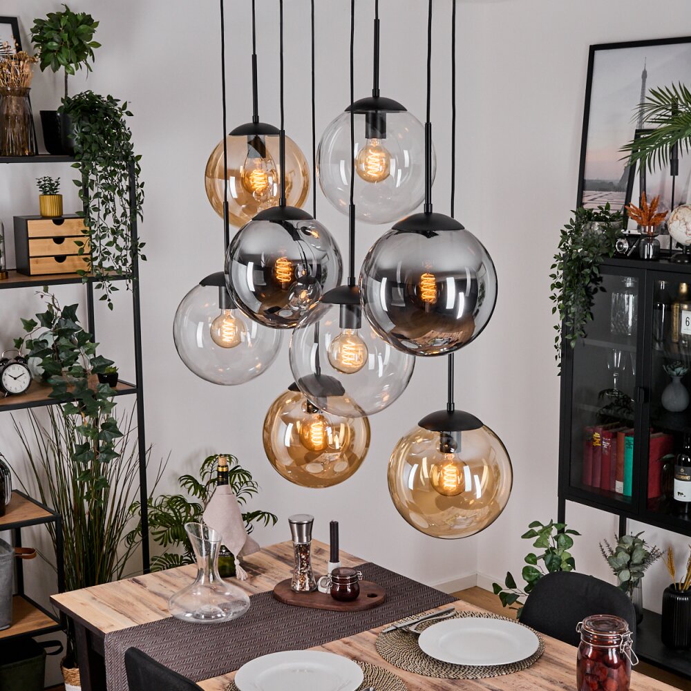 Gastor Suspension, Boule lumineuse, Suspension Ambre, Clair, Fumé, 8 lumières