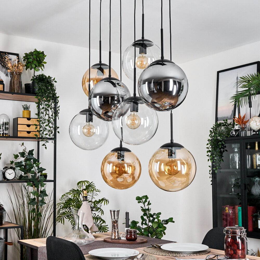 Gastor Suspension, Boule lumineuse, Suspension Ambre, Clair, Fumé, 8 lumières