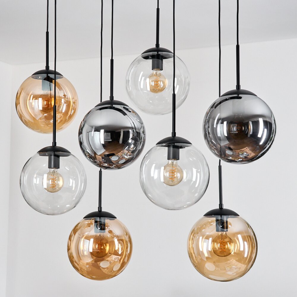 Gastor Suspension, Boule lumineuse, Suspension Ambre, Clair, Fumé, 8 lumières