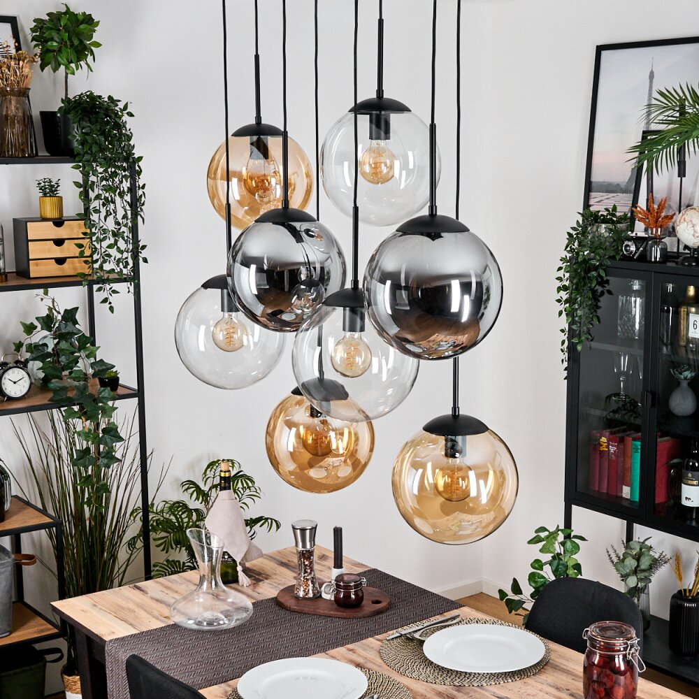 Gastor Suspension, Boule lumineuse, Suspension Ambre, Clair, Fumé, 8 lumières