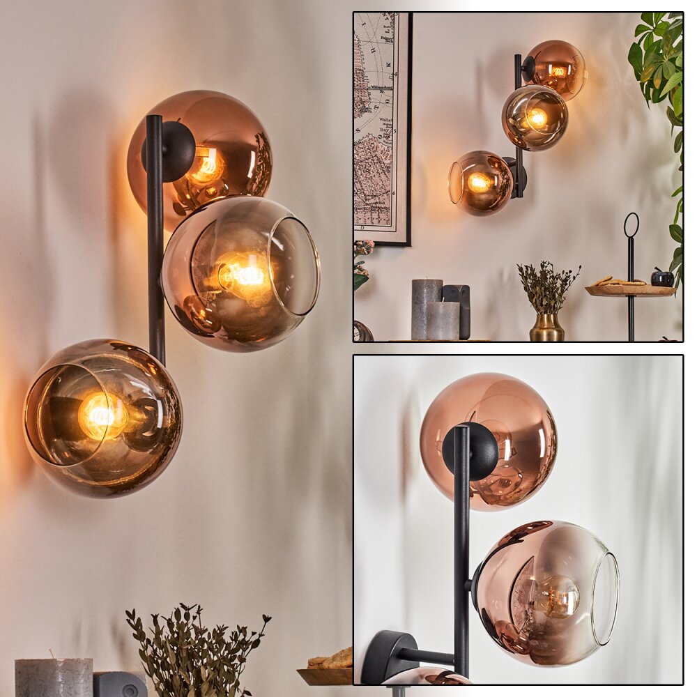 Koyoto Boule lumineuse, Applique murale Clair, Cuivré, 3 lumières main product photo