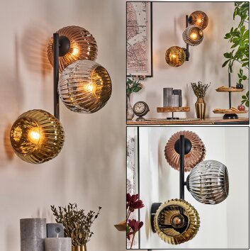 Ripoll Boule lumineuse, Applique murale Chrome, Or, Cuivré, Fumé, 3 lumières