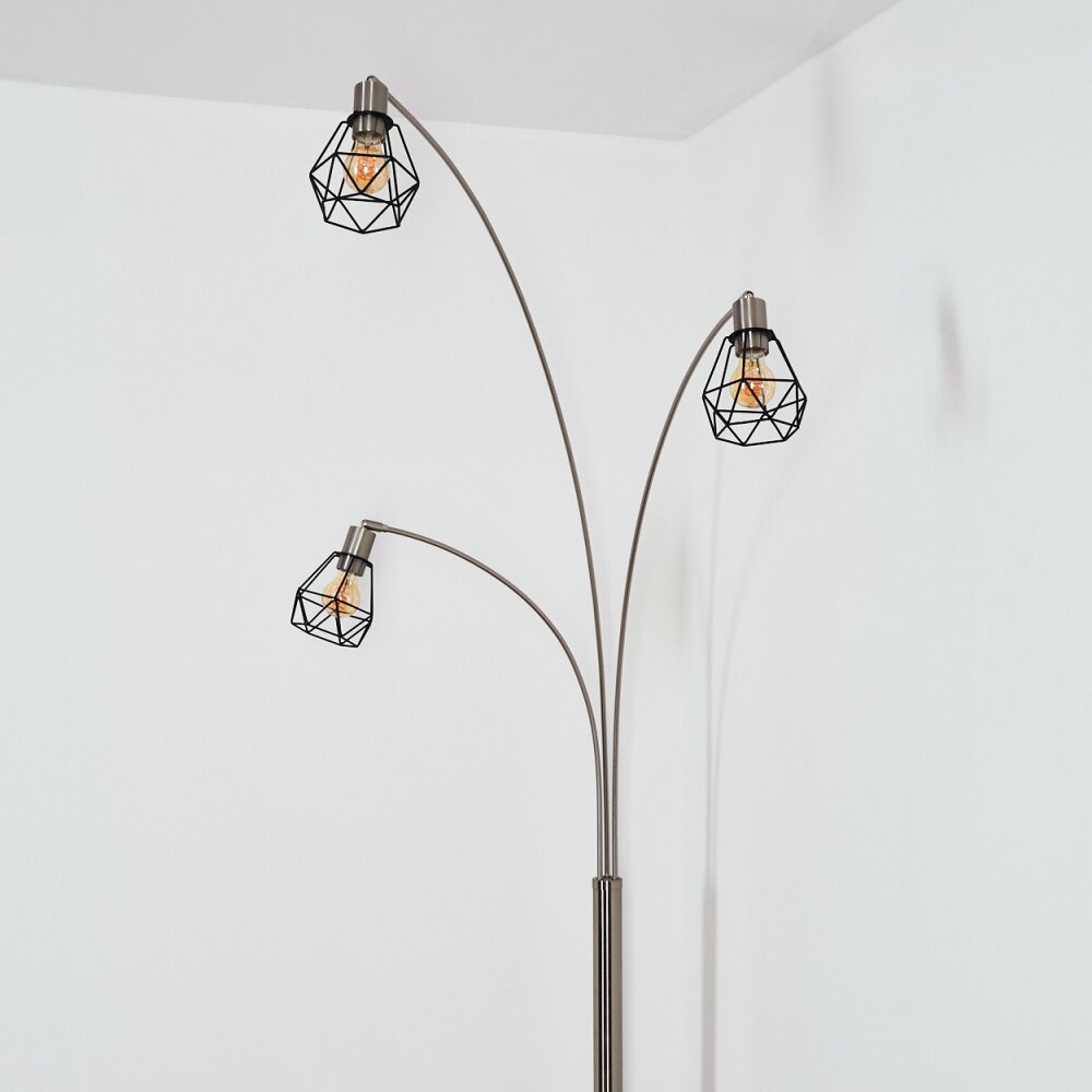 Yaak Lampadaire Nickel mat, Noir, Blanc, 3 lumières
