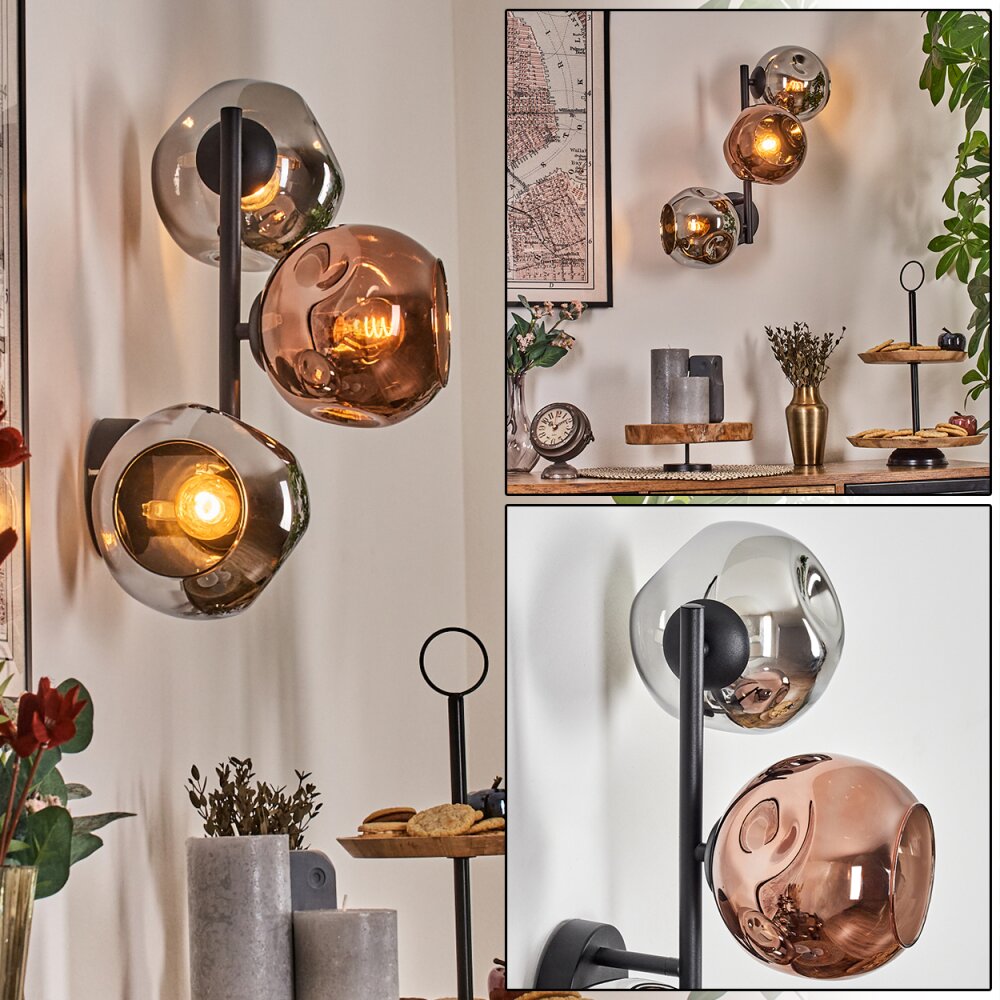 Ripoll Boule lumineuse, Applique murale Chrome, Cuivré, Fumé, 3 lumières main product photo