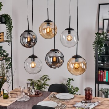 Gastor Suspension, Boule lumineuse, Suspension Ambre, Clair, Fumé, 6 lumières