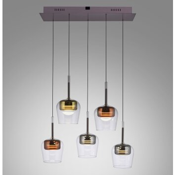 Q-Kon Suspension Paul Neuhaus Q-Serie LED Brun, 5 lumières, Télécommandes