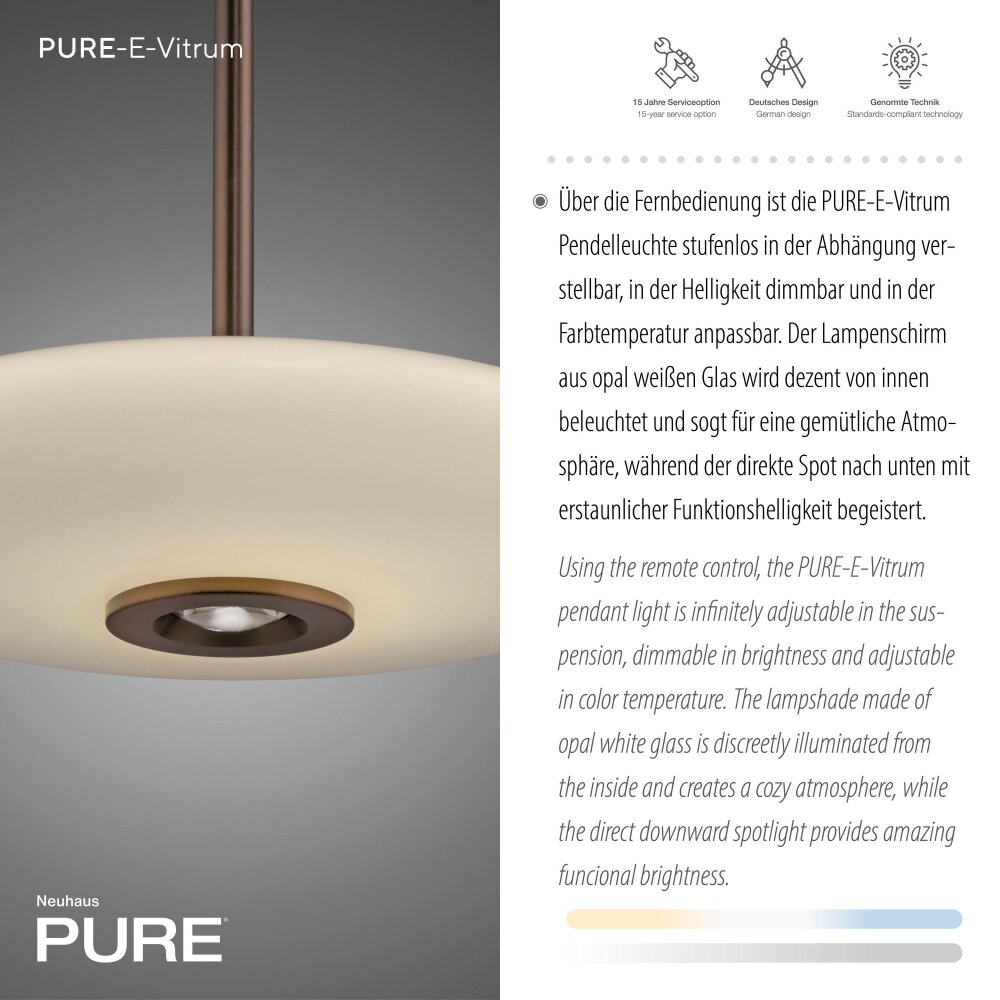 E-Vitrum Suspension Luminaires Paul Neuhaus LED Brun, 2 lumières, Télécommandes