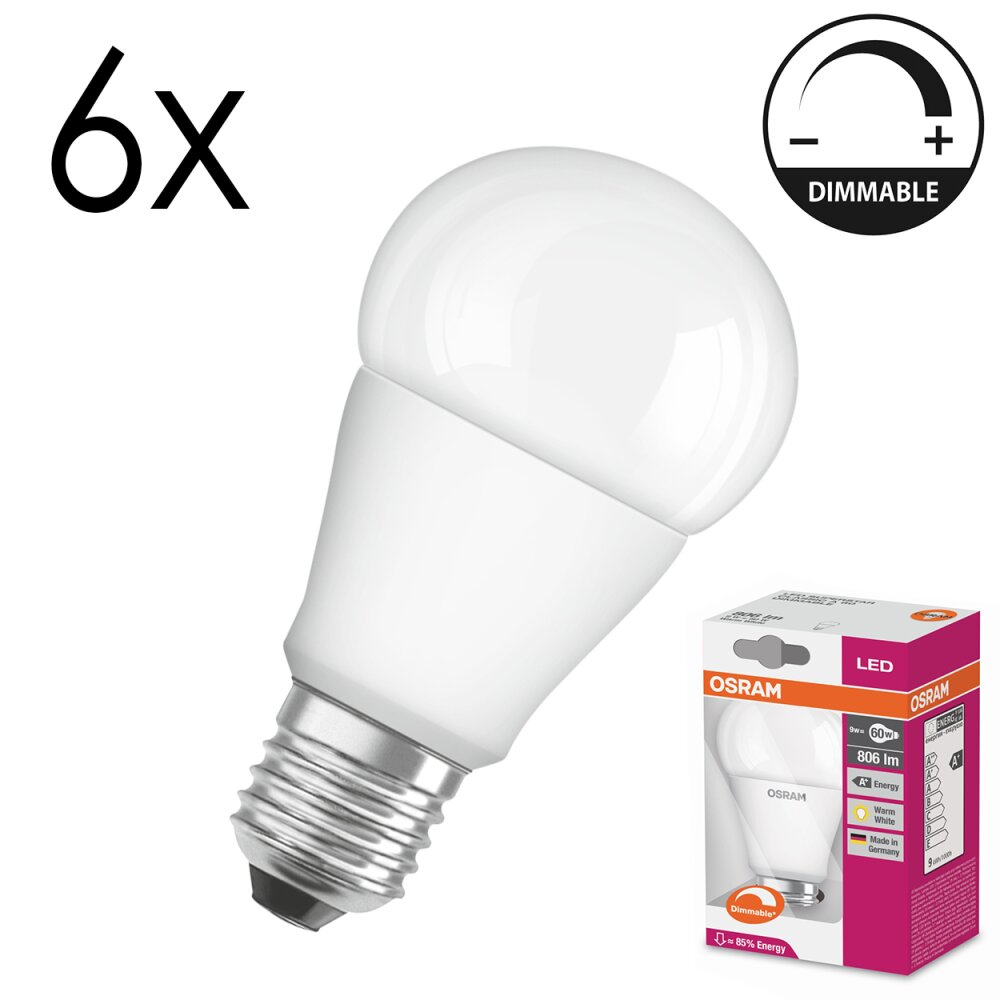 Luminaires Osram E27 LED 9 Watt blanc chaud dimmable 806 Lumen main product photo