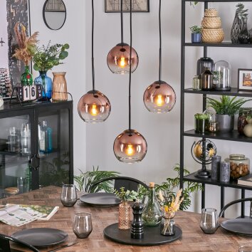 Koyoto Suspension, Boule lumineuse, Suspension grappe Clair, Cuivré, 4 lumières