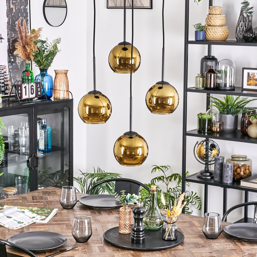 Koyoto Suspension, Boule lumineuse, Suspension grappe Or, 4 lumières