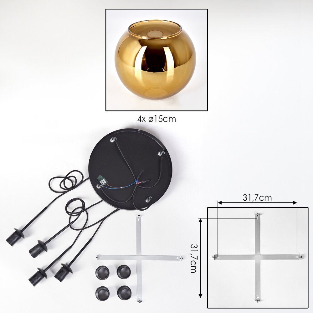Koyoto Suspension, Boule lumineuse, Suspension grappe Or, 4 lumières