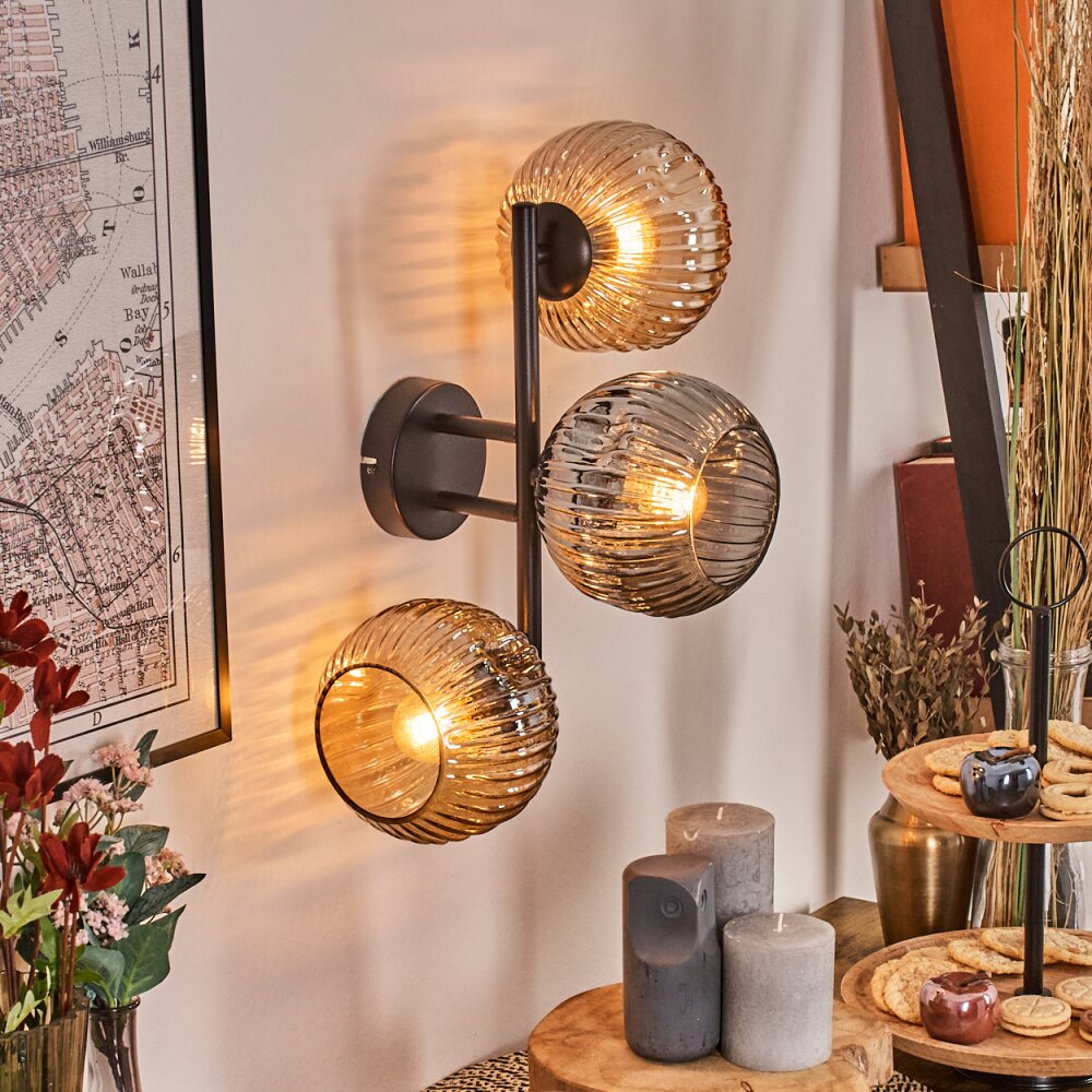 Ripoll Boule lumineuse, Applique murale Ambre, Fumé, 3 lumières