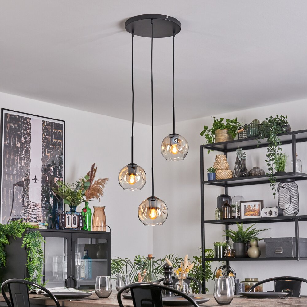 Ripoll Suspension, Boule lumineuse, Suspension grappe Ambre, Clair, 3 lumières