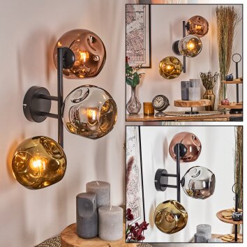 Ripoll Boule lumineuse, Applique murale Chrome, Or, Cuivré, Fumé, 3 lumières