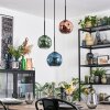 Ripoll Suspension, Boule lumineuse, Suspension grappe Bleu, Vert, Cuivré, 3 lumières