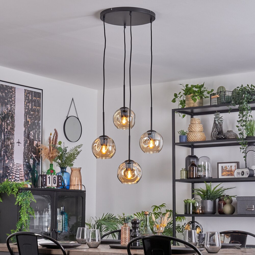 Ripoll Suspension, Boule lumineuse, Suspension grappe Ambre, 4 lumières