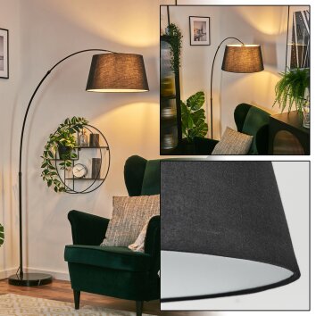 Bassagoda Lampadaire, Lampadaires arc Chrome, Noir, 1 lumière, Abat-jour en tissu