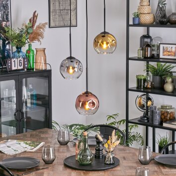Ripoll Suspension, Boule lumineuse, Suspension grappe Chrome, Or, Clair, Cuivré, Fumé, 3 lumières