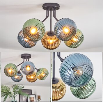 Koyoto Plafonnier, Boule lumineuse 52 cm Bleu, Or, Vert, 5 lumières
