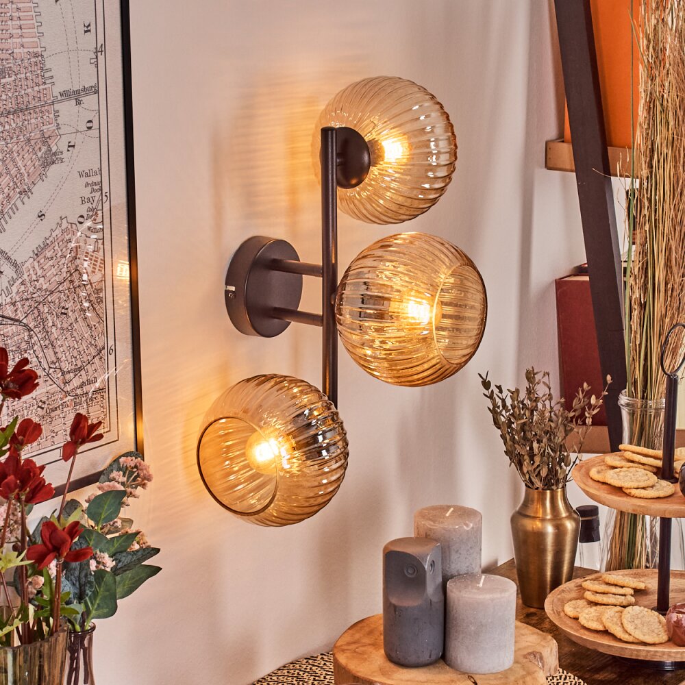 Koyoto Boule lumineuse, Applique murale Ambre, 3 lumières