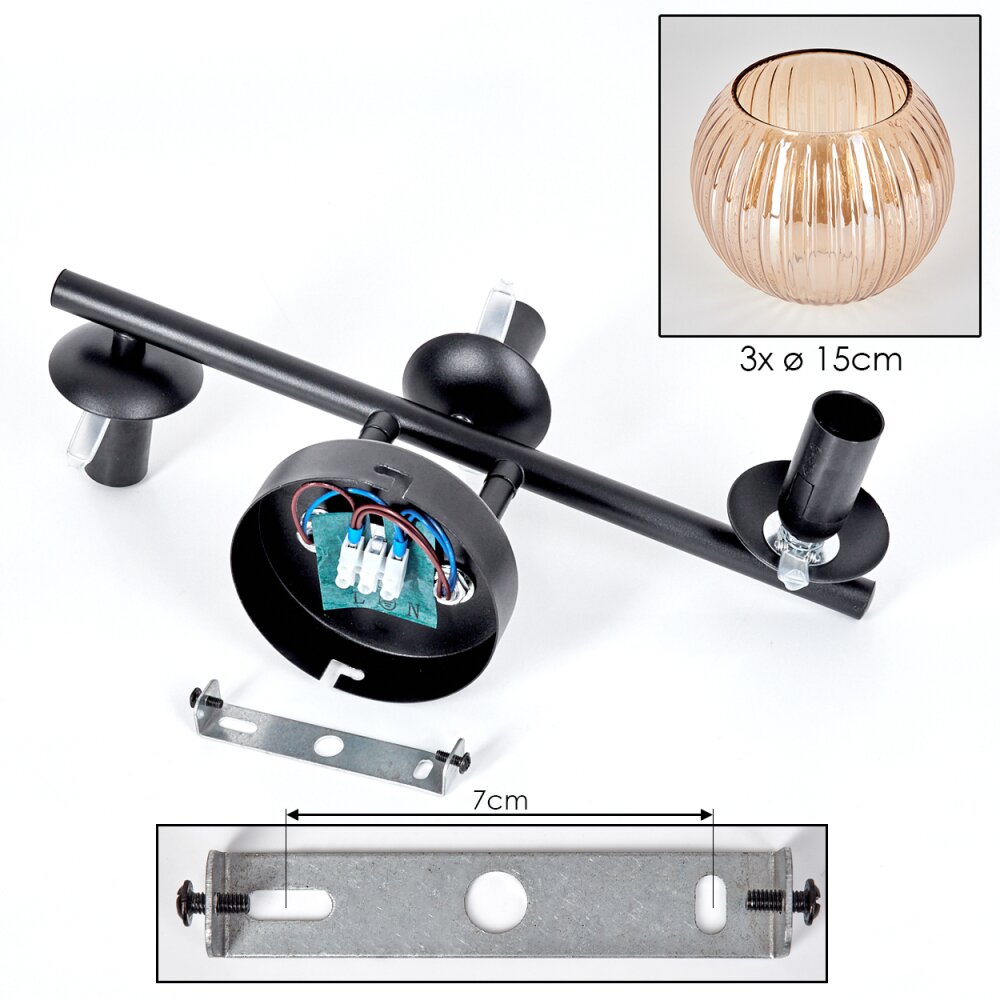 Koyoto Boule lumineuse, Applique murale Ambre, 3 lumières