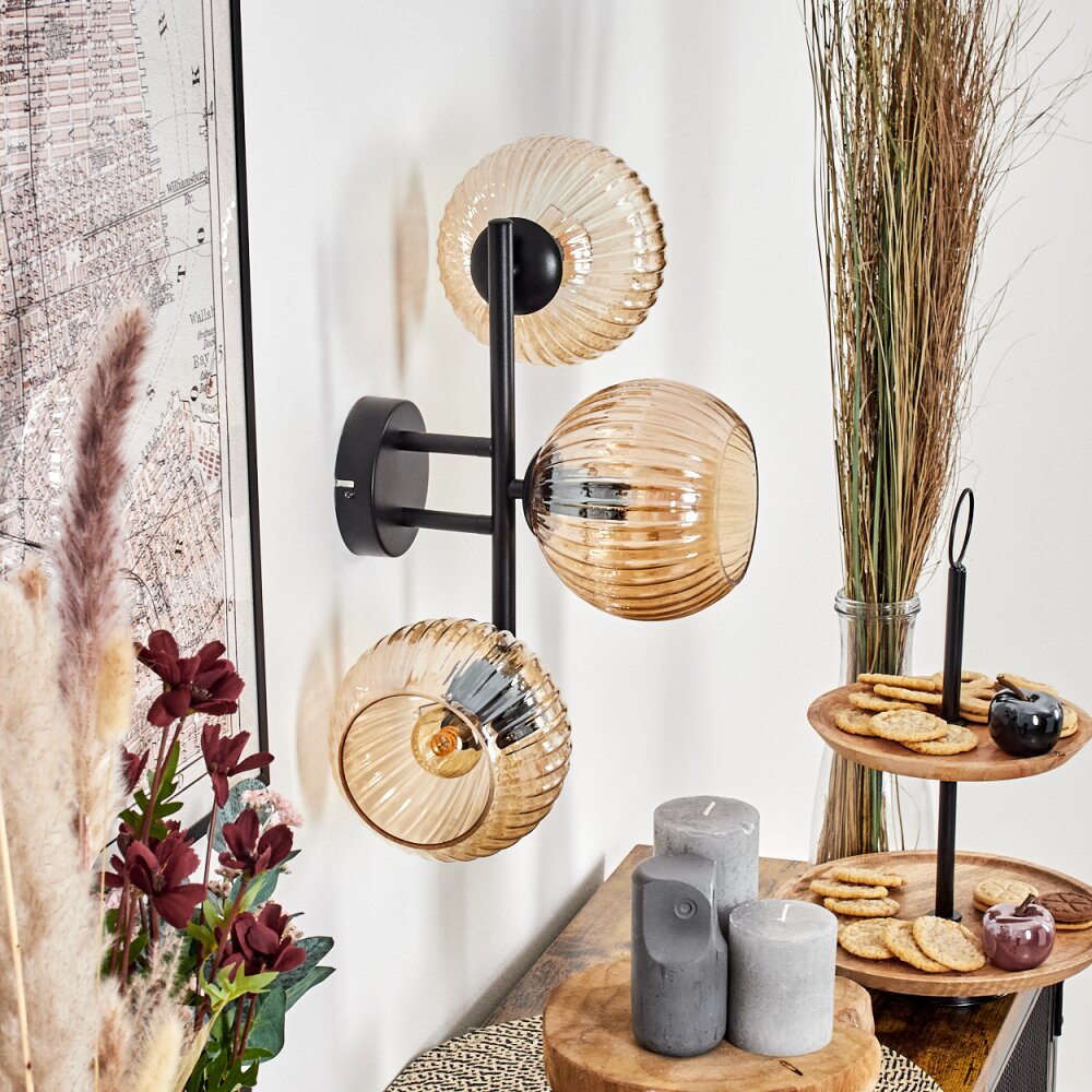 Koyoto Boule lumineuse, Applique murale Ambre, 3 lumières
