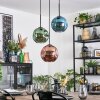 Ripoll Suspension, Boule lumineuse, Suspension grappe Bleu, Vert, Cuivré, 3 lumières