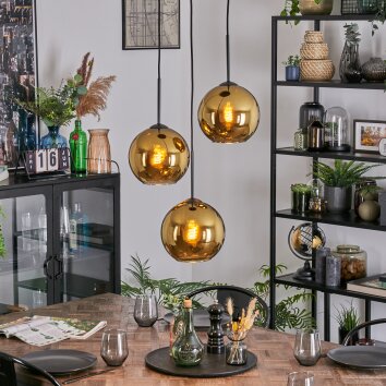 Koyoto Suspension, Boule lumineuse, Suspension grappe 30 cm Or, 3 lumières