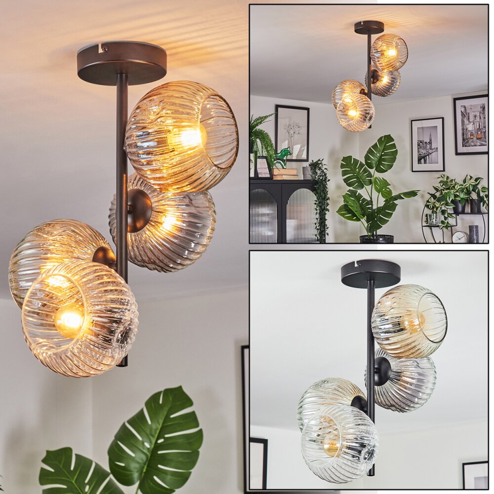 Ripoll Plafonnier, Boule lumineuse Ambre, Clair, Fumé, 4 lumières main product photo