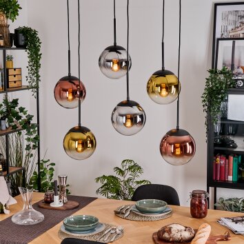 Gastor Suspension, Boule lumineuse, Suspension Chrome, Or, Clair, Cuivré, Fumé, 6 lumières