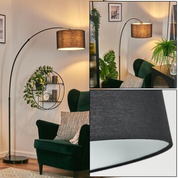 Bassagoda Lampadaire, Lampadaires arc Chrome, Noir, 1 lumière, Abat-jour en tissu