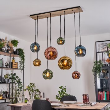 Ripoll Suspension, Boule lumineuse, Suspension Écru, Noir, 8 lumières